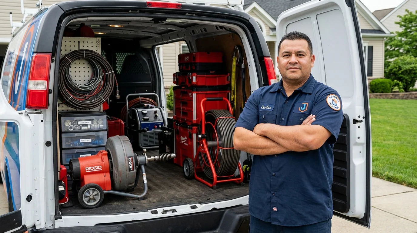 Professional drain cleaning equipment and Johns Plumbing LLC plumber in Bremen