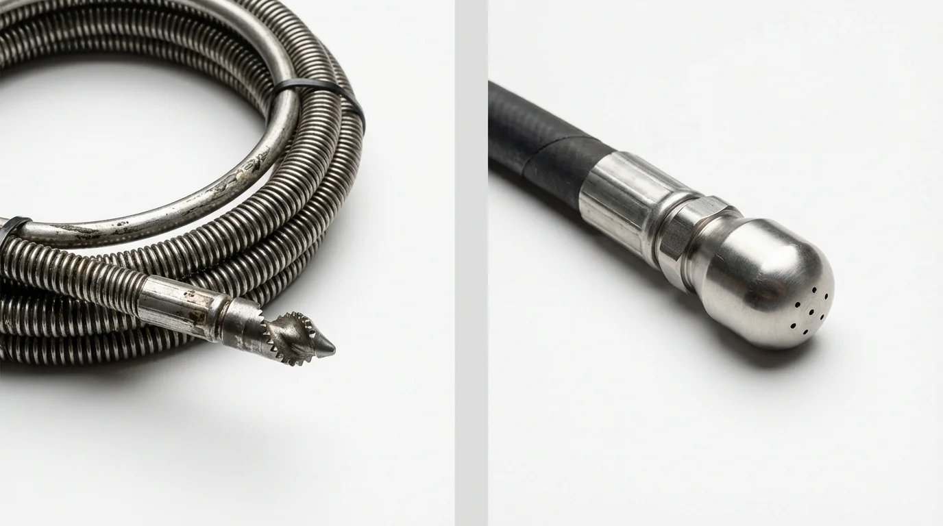 Drain snake cable and hydro jetting nozzle used for drain cleaning in Bremen, IN
