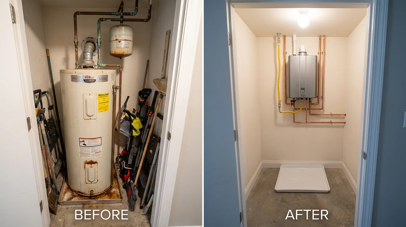 Tank water heater versus wall-mounted tankless unit comparison for Bremen, IN homeowners